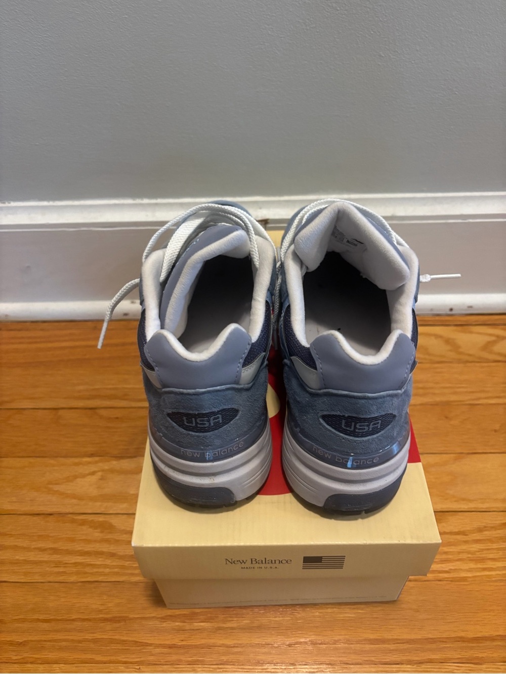 New Balance 992 Grey & Blue Suede Mesh Sneakers - Picture 7 of 10